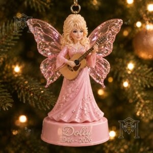 Dolly Parton 1946-2026 Memorial Ornament - white winged figure with memorial ribbon