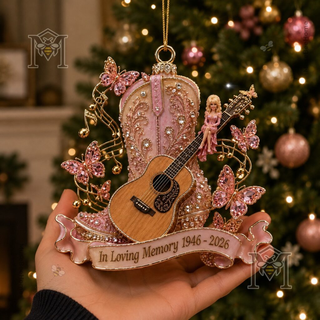 Dolly Parton 1946-2026 Memorial Ornament - pink dressed figure with guitar