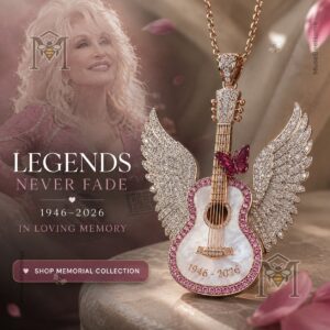 Dolly Parton memorial tribute pendant necklace - front view with angel wings