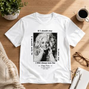 Dolly Parton In Loving Memory I Will Always Love You Tribute T-Shirt - close-up of the top-left section with