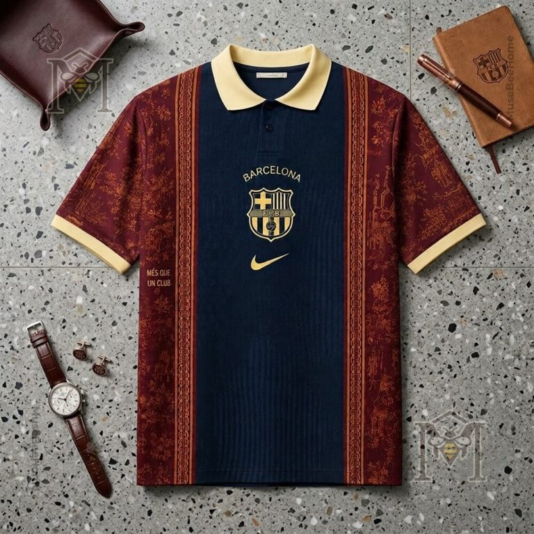 FC Barcelona Classic Heritage Polo - close-up of upper design and 'Classic Heritage' text
