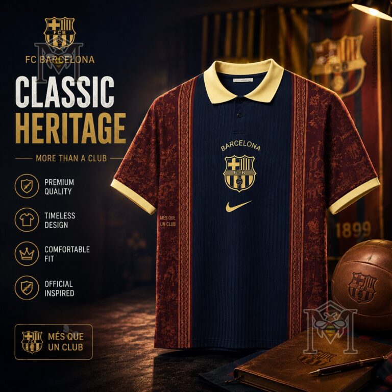 FC Barcelona Classic Heritage Polo - full product and branding display