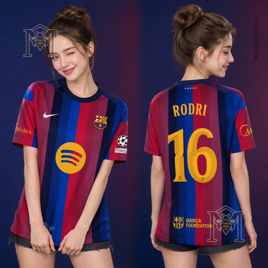 FC Barcelona Rodri Midfield Maestro Football Jersey - player Rodri and back jersey detail