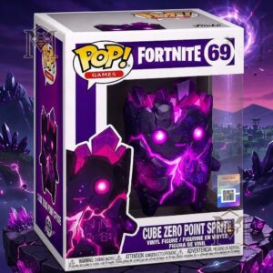 Fortnite Cube Zero Point Sprite Funko Pop - full box view with figure against a fantasy landscape