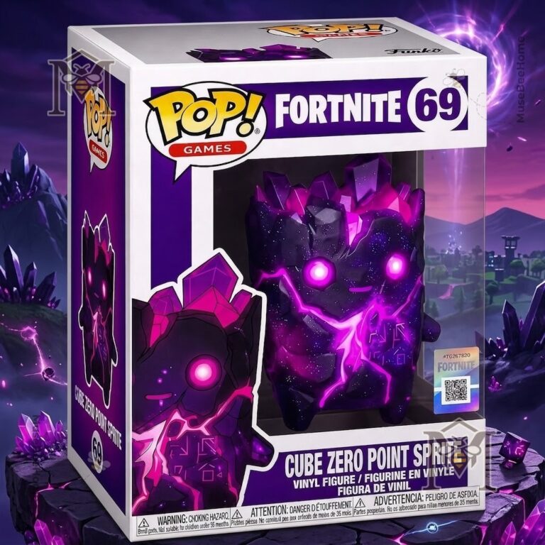 Fortnite Cube Zero Point Sprite Funko Pop - full box view with figure against a fantasy landscape