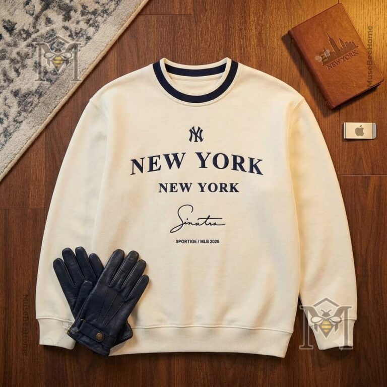 Close-up of Frank Sinatra New York Yankees MLB 2026 sweatshirt chest design