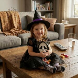 Ghostface Spooky Trick or Treat Decor Halloween Candy Bucket - detailed view of the iconic white Ghostface