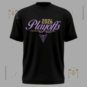 Golden State Valkyries 2026 Playoffs Black T-Shirt - front view with team members in background