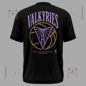 Golden State Valkyries 2026 Playoffs Black T-Shirt - team celebrating with mascot and back view