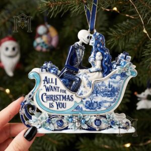 Gothic Couple Toile de Jouy Personalized Christmas Ornament - close-up of the kissing couple and custom names