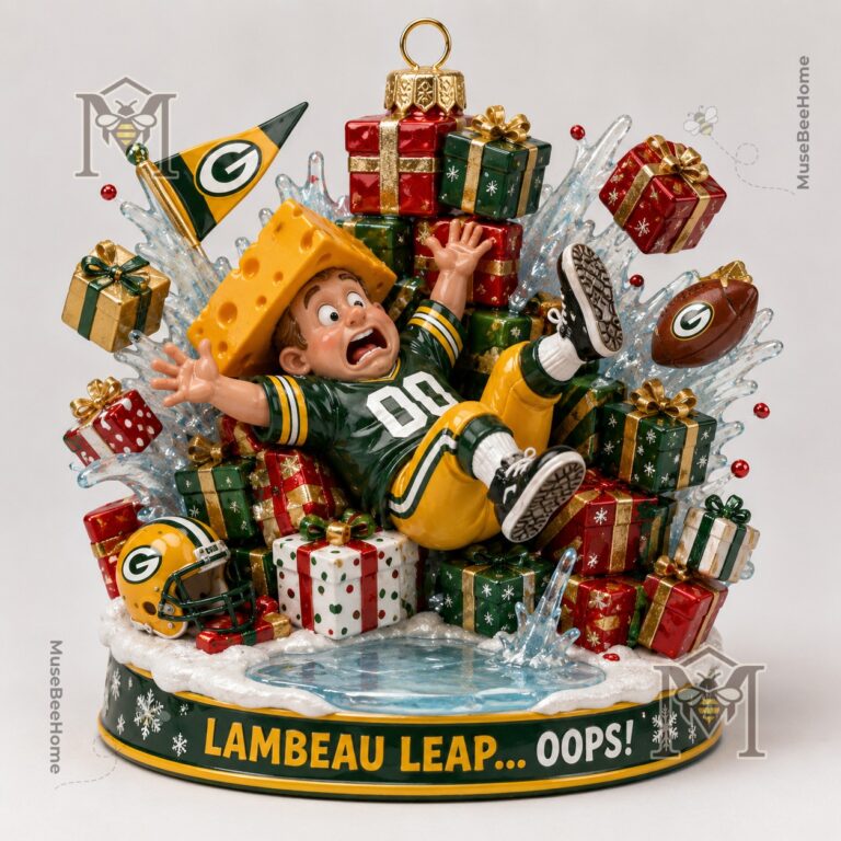 Green Bay Packers Cheesehead Christmas Ornament 2026 - close-up of fan and gifts
