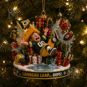 Green Bay Packers Cheesehead Christmas Ornament 2026 - close-up of helmet and base
