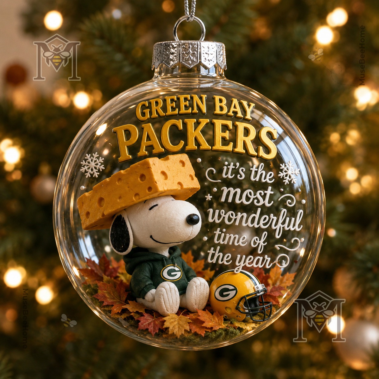 Green Bay Packers Snoopy Christmas Snow Globe Ornament 2026 - photo 2