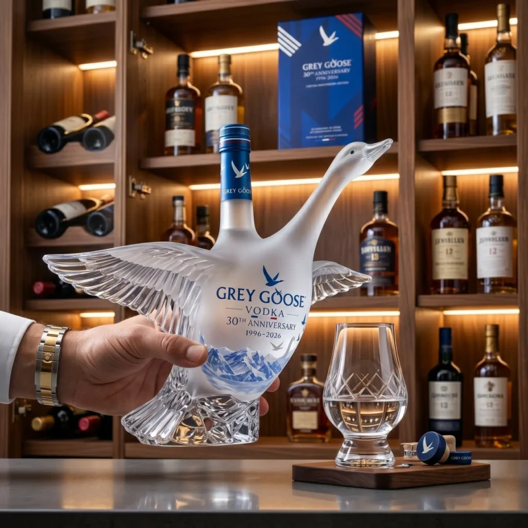 Grey Goose 30th Anniversary 1996-2026 Vodka Bottle Collector Edition - dark blue background shot
