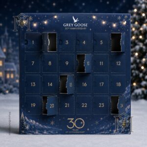 Grey Goose 30th Anniversary Christmas Advent Calendar - close-up of box and top ornaments