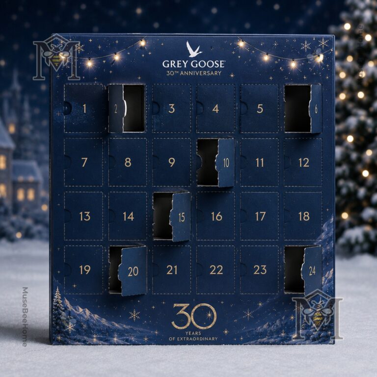 Grey Goose 30th Anniversary Christmas Advent Calendar - close-up of box and top ornaments