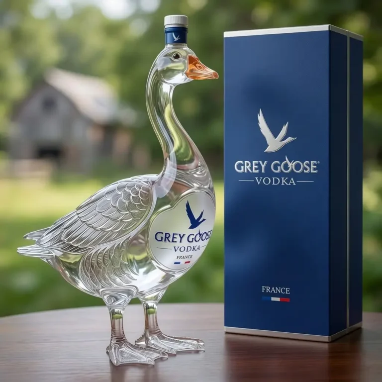 Grey Goose Vodka 3D Sculpted Whiskey Bottle Collector Edition - close-up front view with bar background