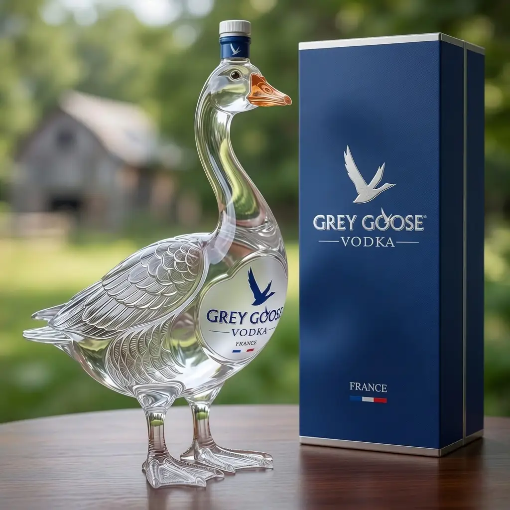 Grey Goose Vodka 3D Sculpted Whiskey Bottle Collector Edition - close-up front view with bar background