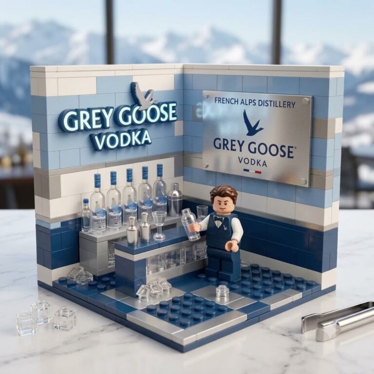 Grey Goose Vodka Miniature Bar Building Block Set - full view with snowy background