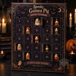 Guinea Pig Spooky Halloween Advent Calendar 2026 - tiered display of Halloween-themed guinea pig figurines