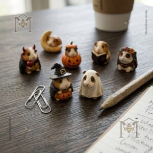 Guinea Pig Spooky Halloween Advent Calendar 2026 - lower display of guinea pig figurines including crescent