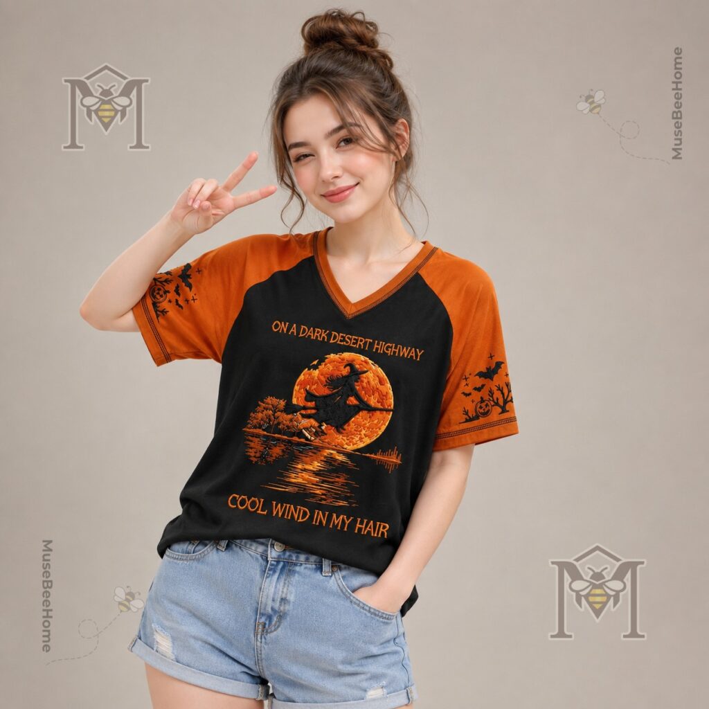 Halloween Witch Flying Moon Hotel Long Sleeve T-shirt - detailed shot of the long-sleeve top's central