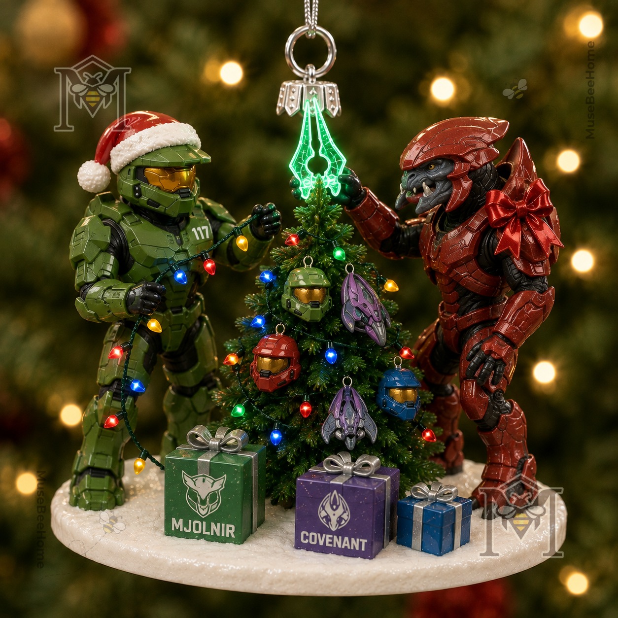 Halo Master Chief & Arbiter Christmas Ornament 2026 - close view of hanging ornament