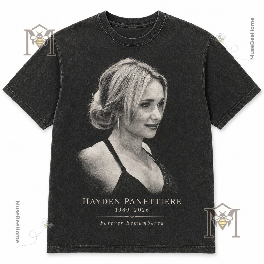 Hayden Panettiere Memorial 1989-2026 Forever Remembered T-Shirt - close-up of the upper shirt and portrait