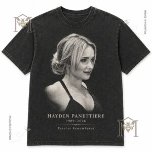 Hayden Panettiere Memorial 1989-2026 Forever Remembered T-Shirt - close-up of the upper shirt and portrait