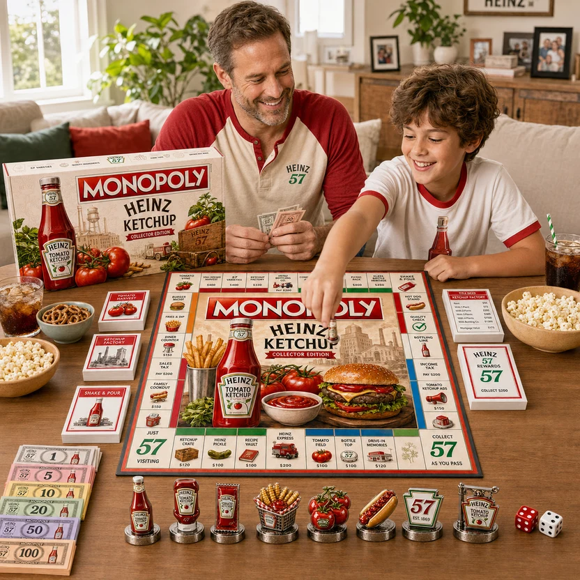 Close-up of Heinz Ketchup Collector Edition Board Game box and top right board