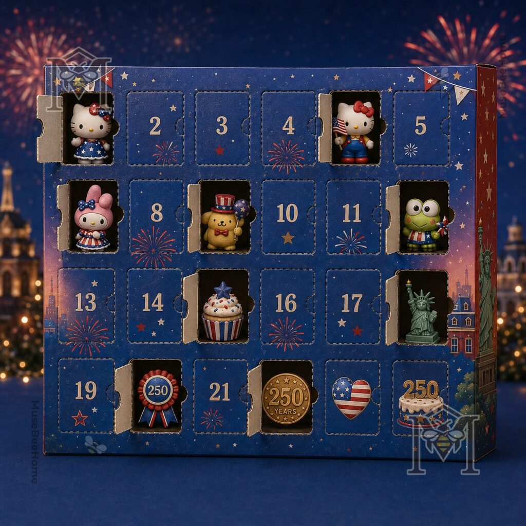 Hello Kitty and Friends 250th Anniversary USA 2026 Advent Calendar - box with Hello Kitty figurine
