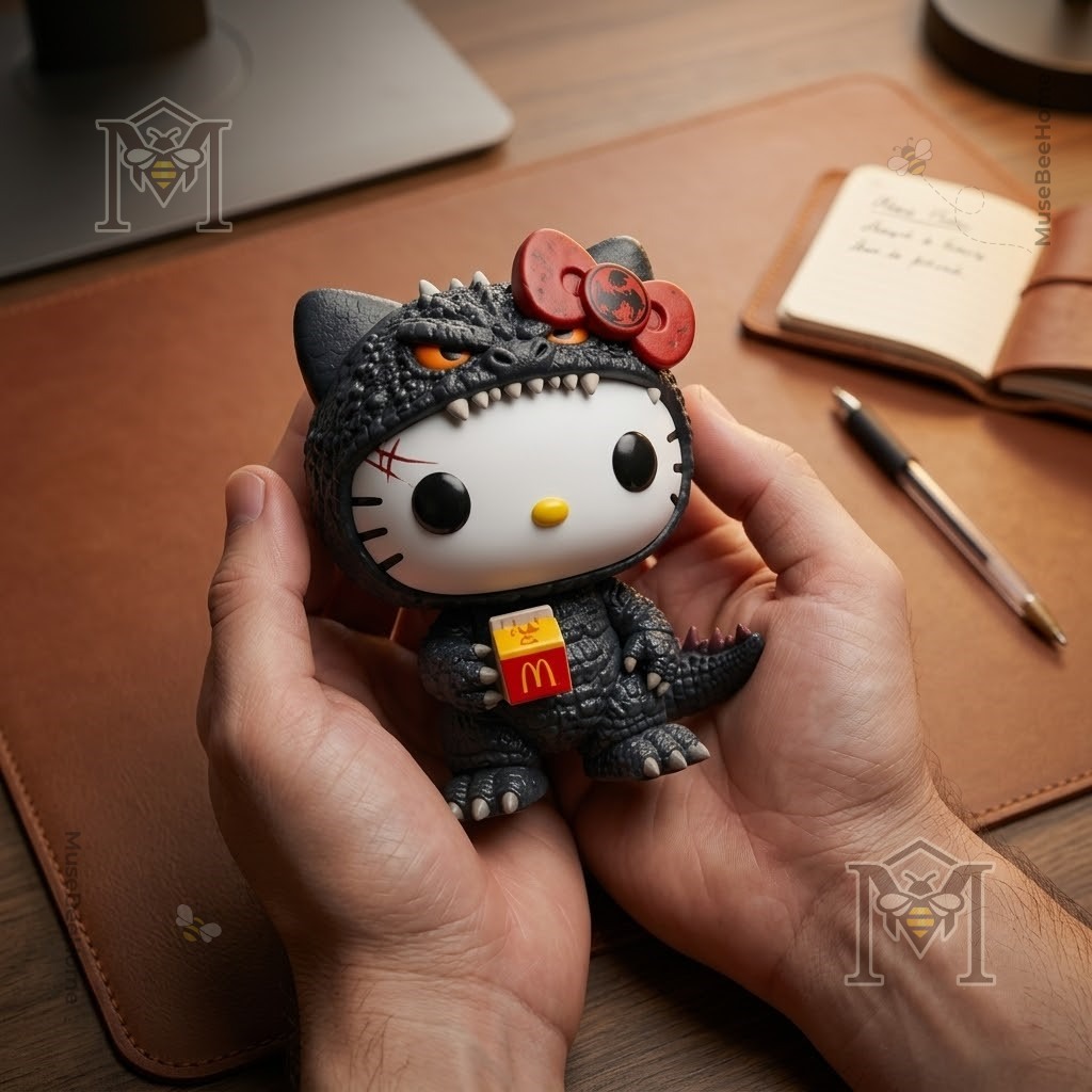 Hello Kitty Godzilla McDonald's Special Event Funko Pop Movies 713 Vinyl Figure - figure holding McDonald's