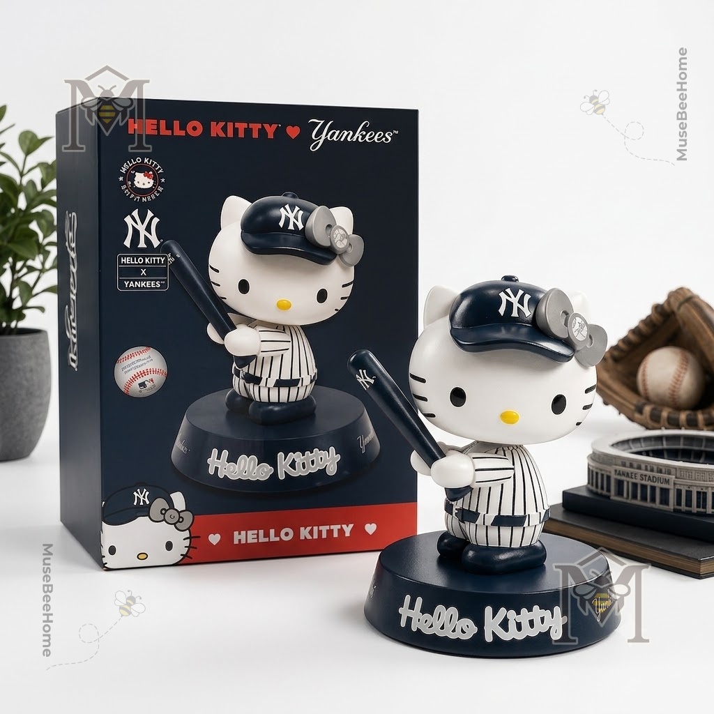 Hello Kitty New York Yankees Collectible Bobblehead Figure 2026 - figure with New York skyline background