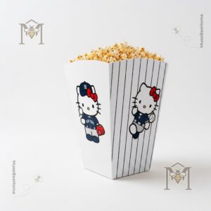 Hello Kitty New York Yankees Souvenir Popcorn Bucket - side view with Hello Kitty character and baseball