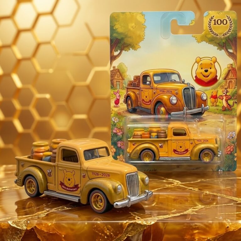 Hot Wheels Winnie the Pooh 100th Anniversary Honey Pot Pickup Die-Cast - top portion of packaging