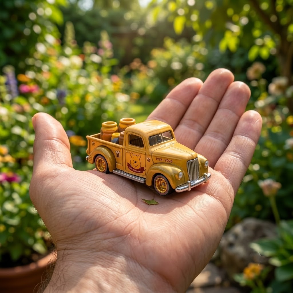 Hot Wheels Winnie the Pooh 100th Anniversary Honey Pot Pickup Die-Cast - loose toy truck side view