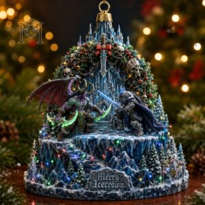 Close-up of Illidan and Lich King figures facing each other