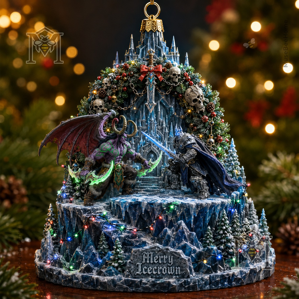 Close-up of Illidan and Lich King figures facing each other