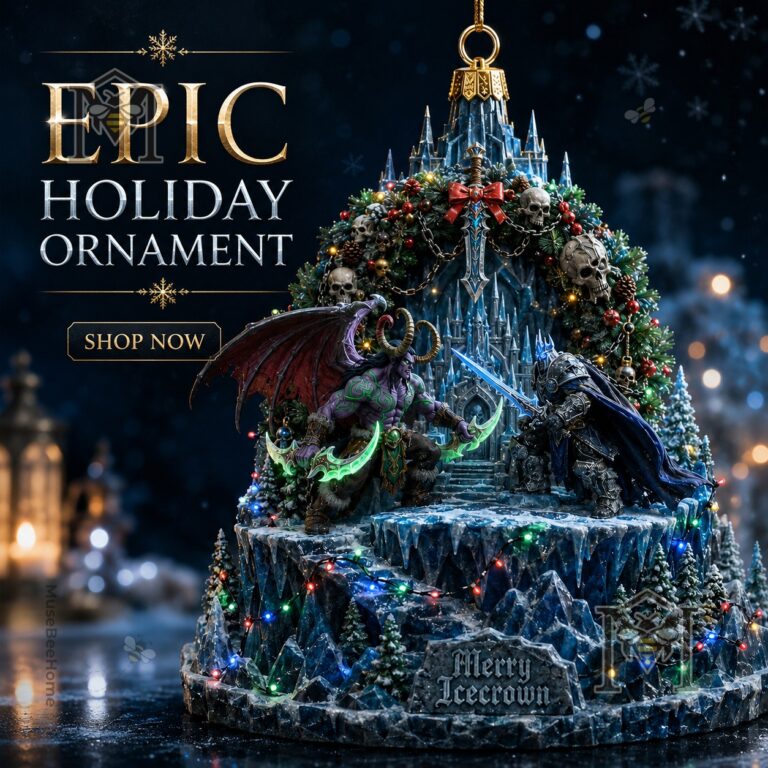 Illidan Stormrage vs Lich King Icecrown Battle Christmas Ornament 2026 - full front view