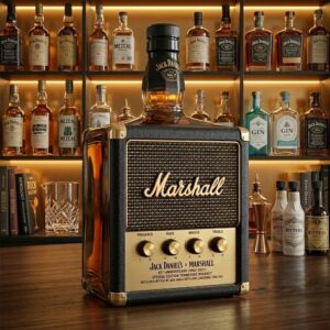 Jack Daniel's Marshall 65th Anniversary Whiskey Bottle Collector Edition - close-up of top and left side