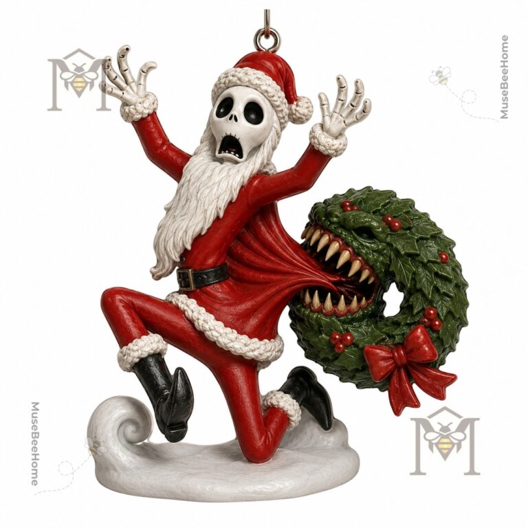 Jack Skellington Christmas Has No Escape Christmas 2026 Ornament - close up of text and Santa Jack