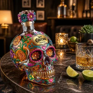 Jose Cuervo Day of the Dead Tequila Bottle Collector Edition - close-up of floral cork and bottle label