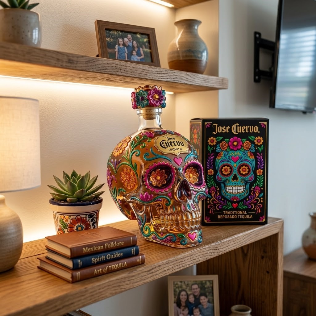 Jose Cuervo Day of the Dead Tequila Bottle Collector Edition - detail of bottle and matching box design