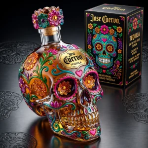 Jose Cuervo Day of the Dead Tequila Bottle Collector Edition - full product display with gift box