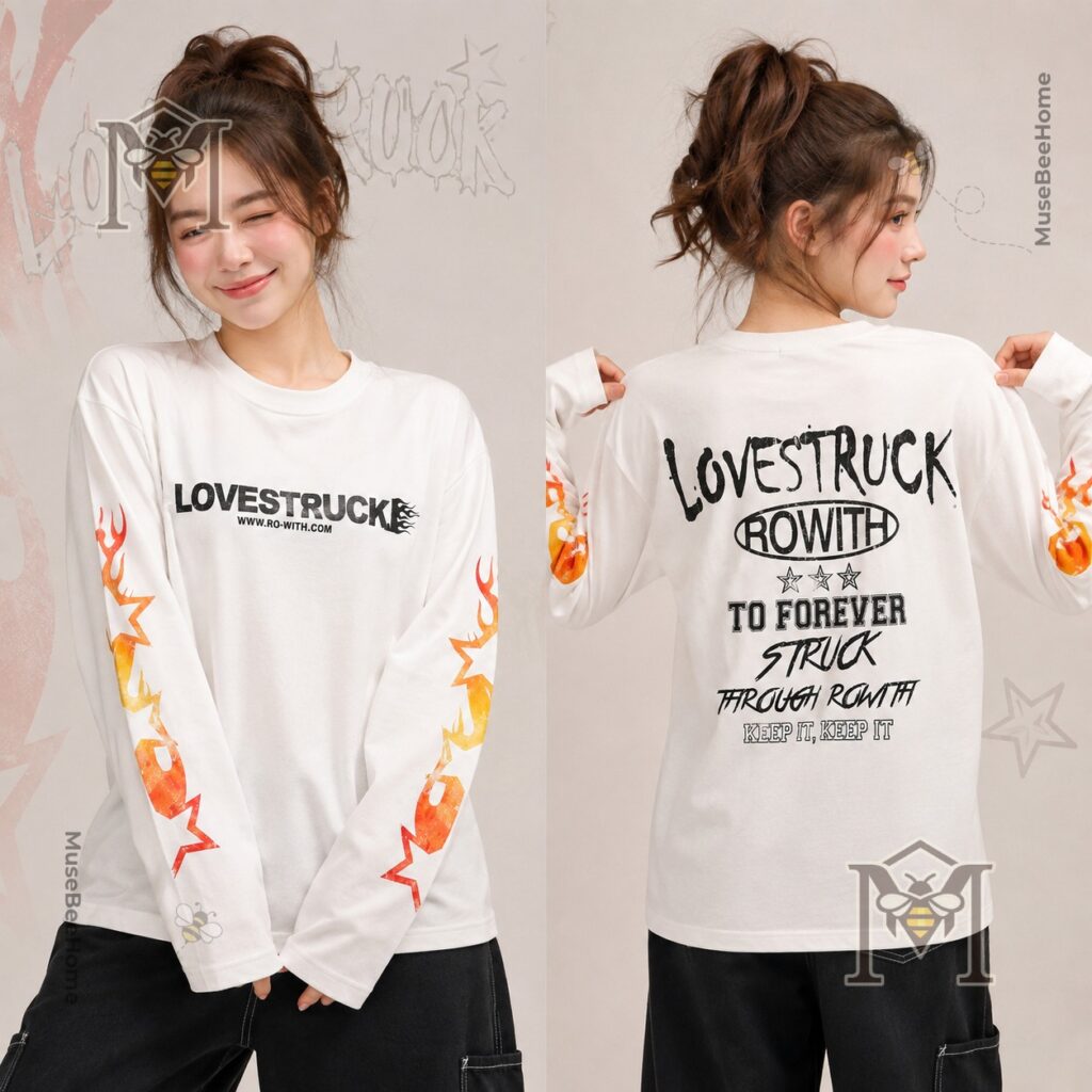Jungkook ROWITH’s Bio Arlington Day 2 Long Sleeve T-Shirt - model's lower body showing distressed jeans