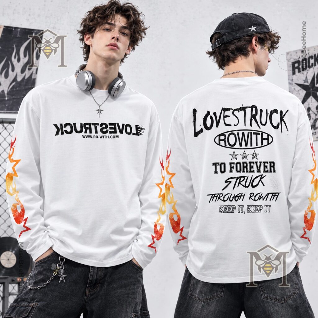 Jungkook ROWITH’s Bio Arlington Day 2 Long Sleeve T-Shirt - flat lay showing sleeve flame graphics