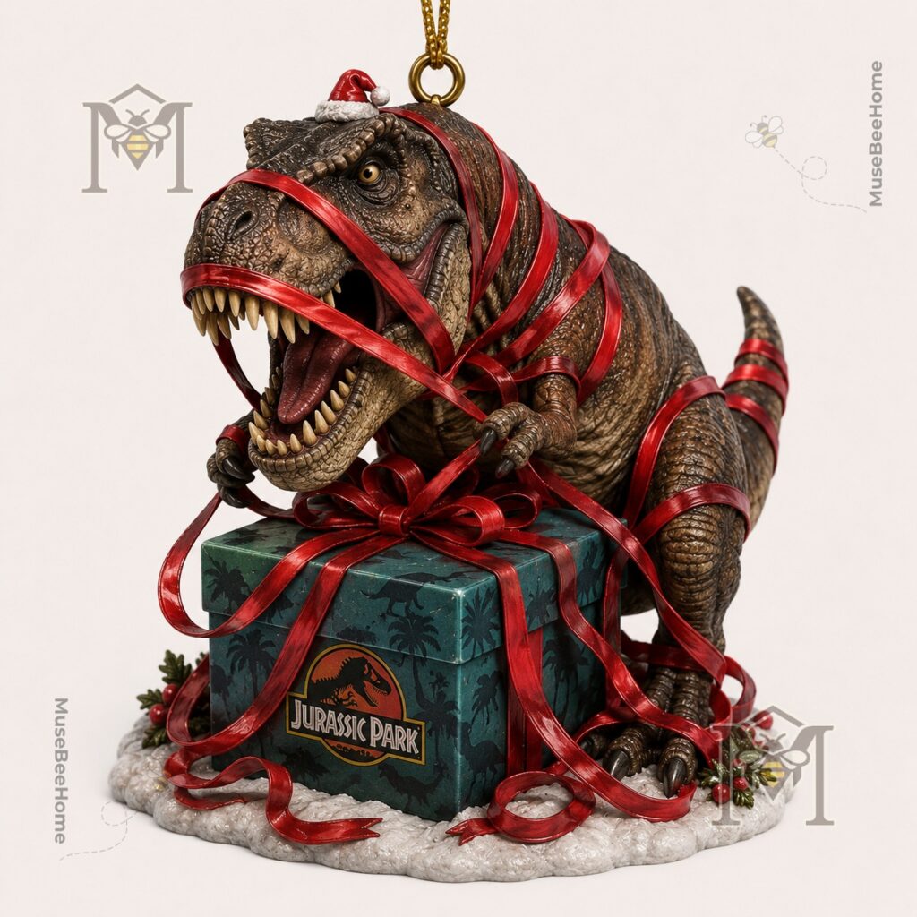 Jurassic Park T-Rex Christmas 2026 Ornament - close-up of T-Rex head