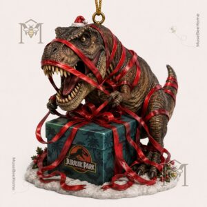 Jurassic Park T-Rex Christmas 2026 Ornament - close-up of T-Rex head