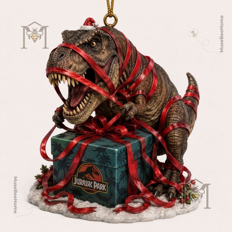 Jurassic Park T-Rex Christmas 2026 Ornament - close-up of T-Rex head