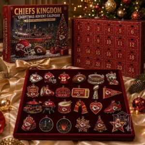 Kansas City Chiefs Christmas Advent Calendar - open with ornaments displayed on a tray